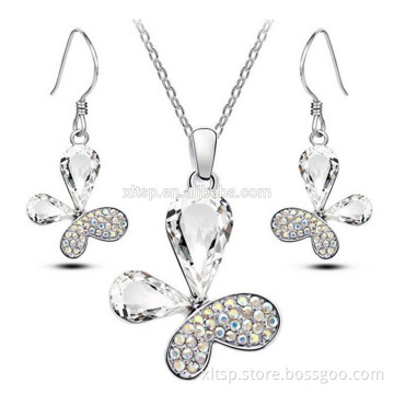 cheap butterfly bridal jewelry set with stud earring and necklace